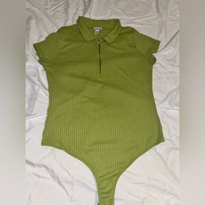 Rue21 Lime Green Ribbed Zip-Front Polo One-Piece Bodysuit